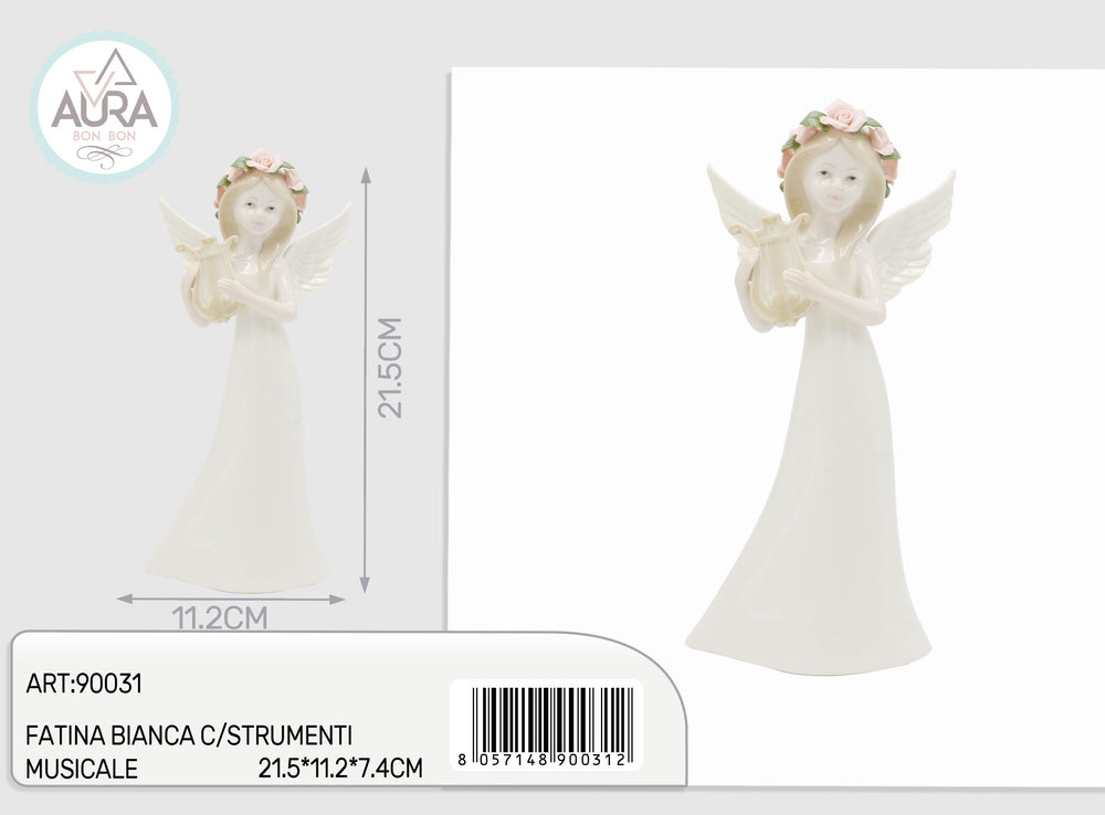 White fairy with musical instruments 21.5x11.2x7.4cm