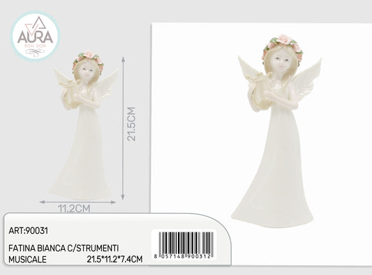 Fatina bianca con strumenti musicale 21,5x11,2x7,4cm