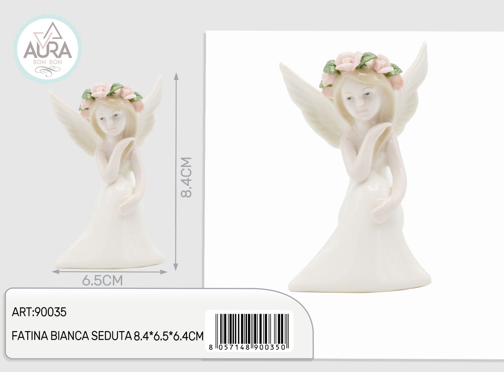 Sitting white fairy 8.4x6.5x6.4cm