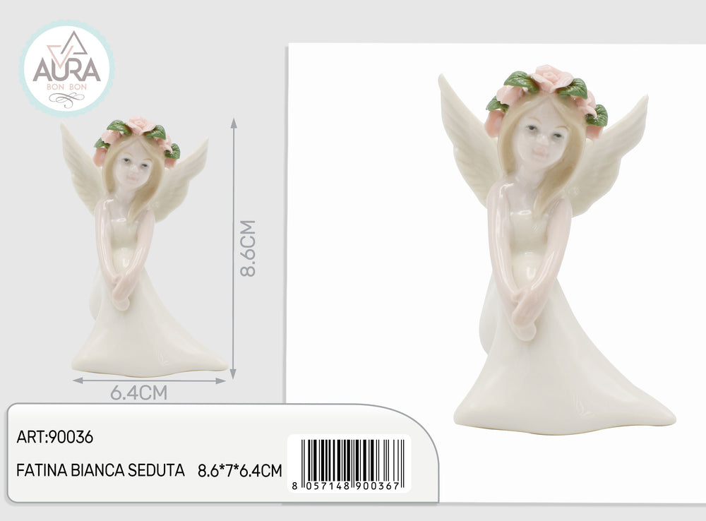 Sitting white fairy 8.6x7x6.4cm