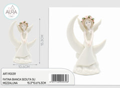 White fairy sitting on a crescent moon 15.3x10.6x6.3cm