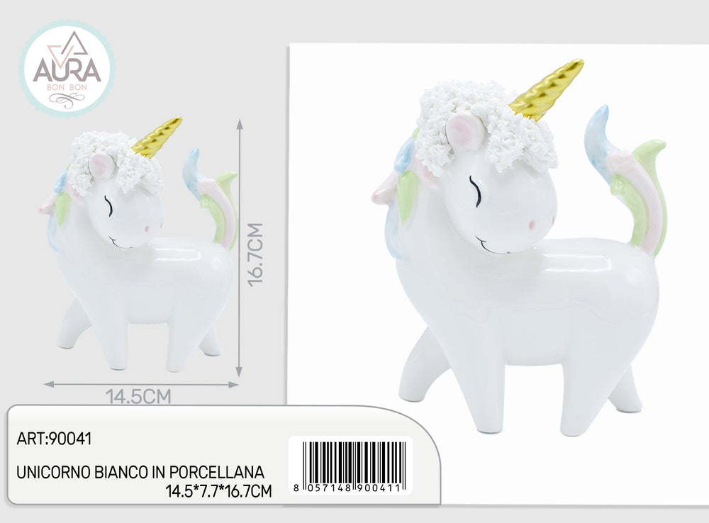 White porcelain unicorn 14.5x7.7x16.7cm