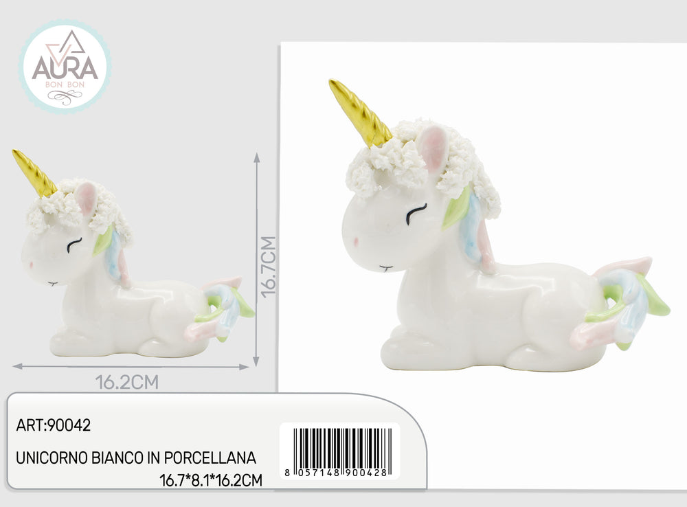 White porcelain unicorn 16.7x8.1x16.2cm