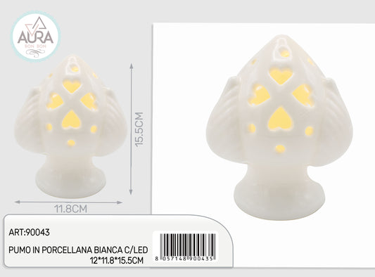 Pumo in porcellana bianca con led 12x11,8x15,5cm (grande)