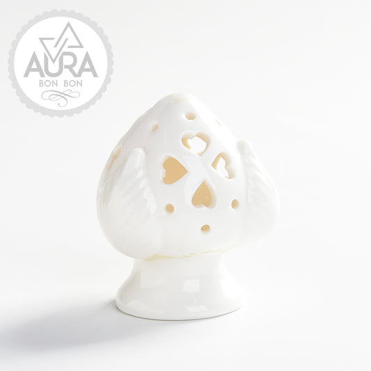 Pumo in porcellana bianca con luce 6,7x6,7x7cm (piccolo)