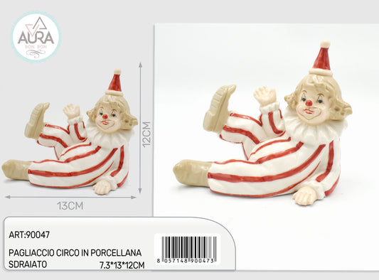 Pagliaccio circo in porcellana sdraiato 7,3x13x12cm