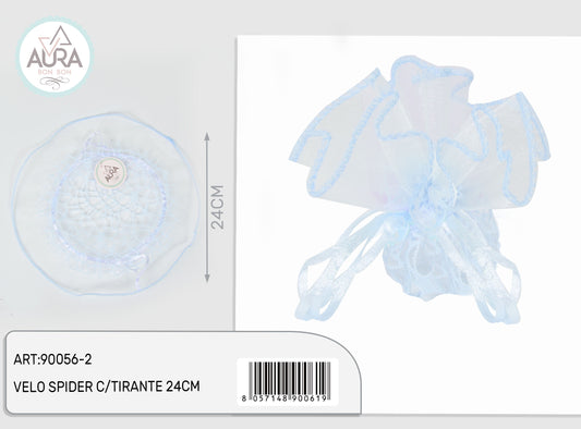 Portaconfetti in velo spider con tirante celeste 24cm