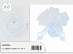 Spider veil confetti holder with light blue drawstring 24cm