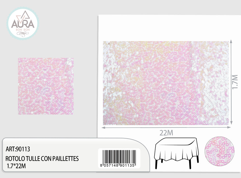1.7m wide iridescent sequin tulle