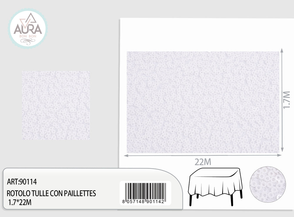 Tulle with sequins 1.7m wide white