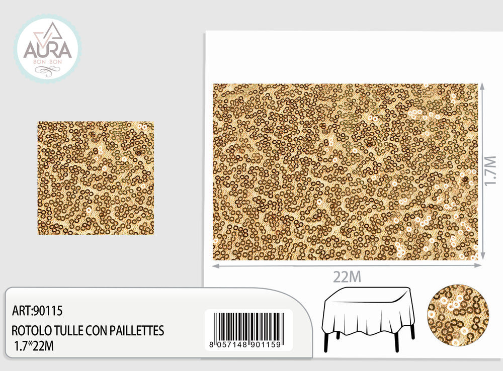 Tulle with sequins 1.7m wide gold