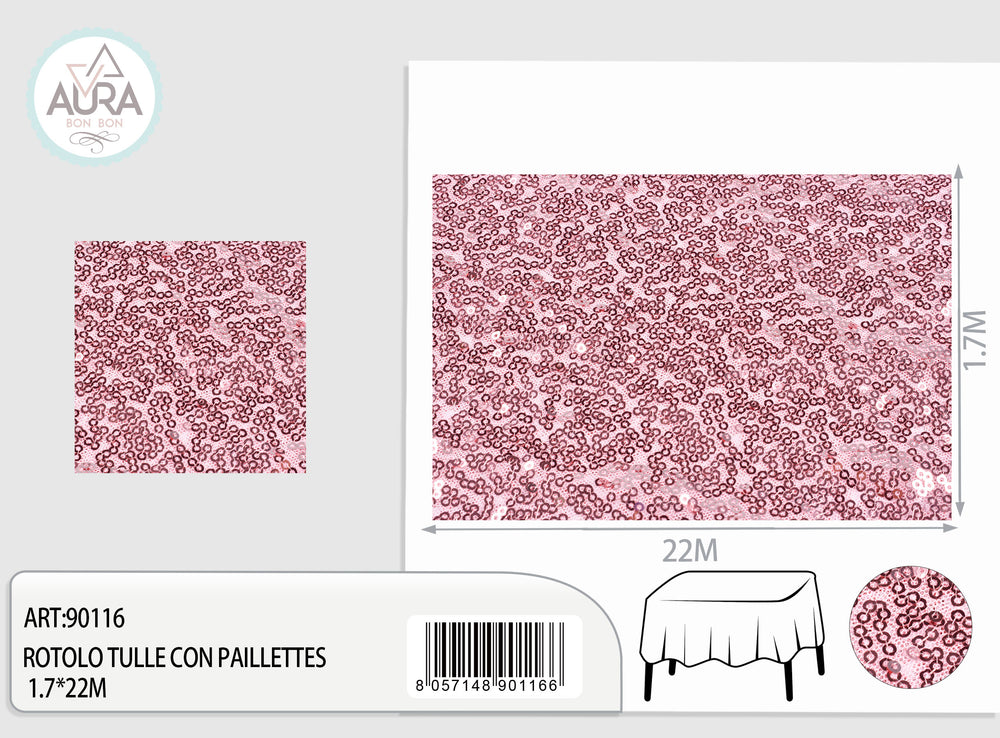 Tulle with sequins 1.7m wide baby pink