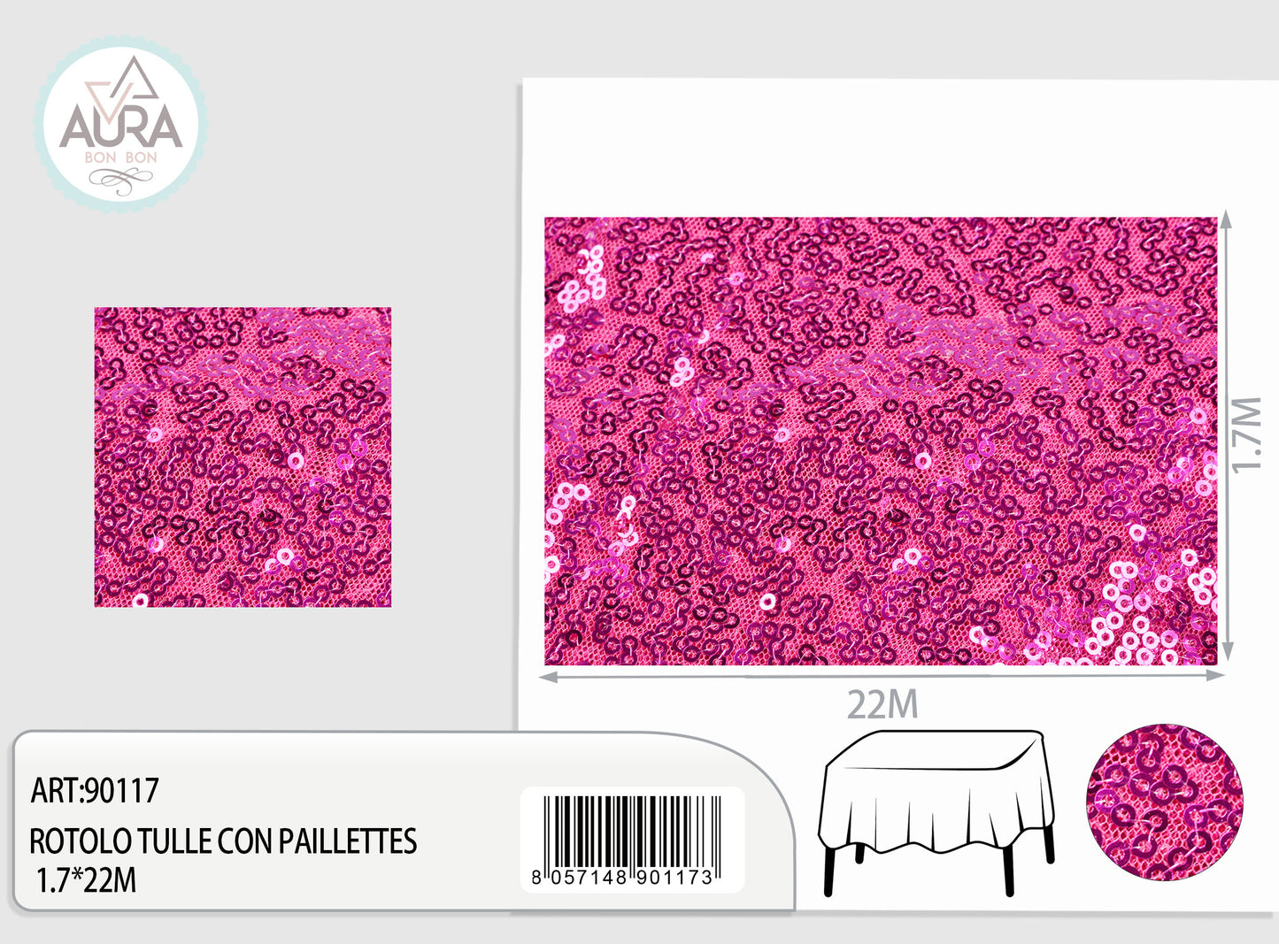 Tulle con paillettes 1,7m di larghezza fuxia