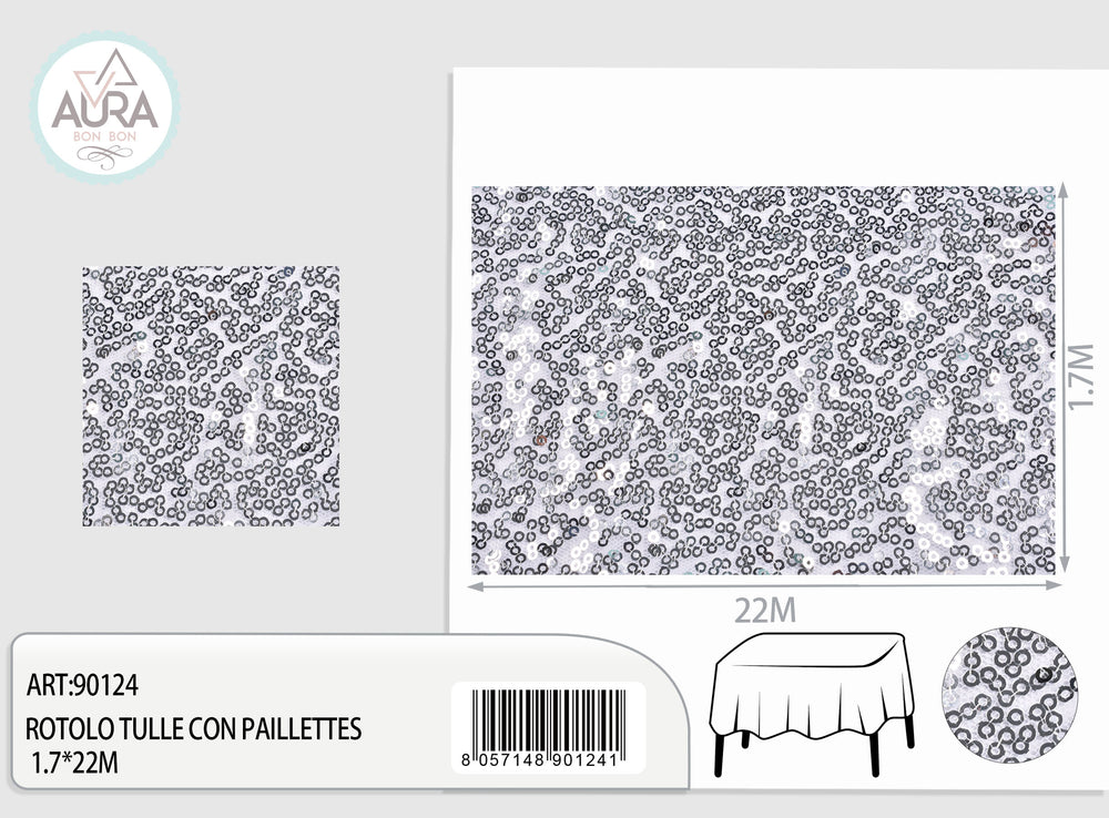 1.7m wide silver sequin tulle