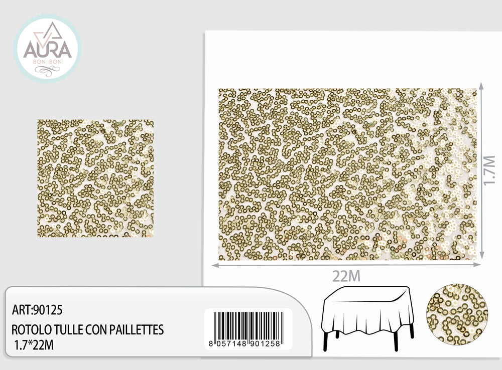 Tulle with sequins 1.7m wide light gold