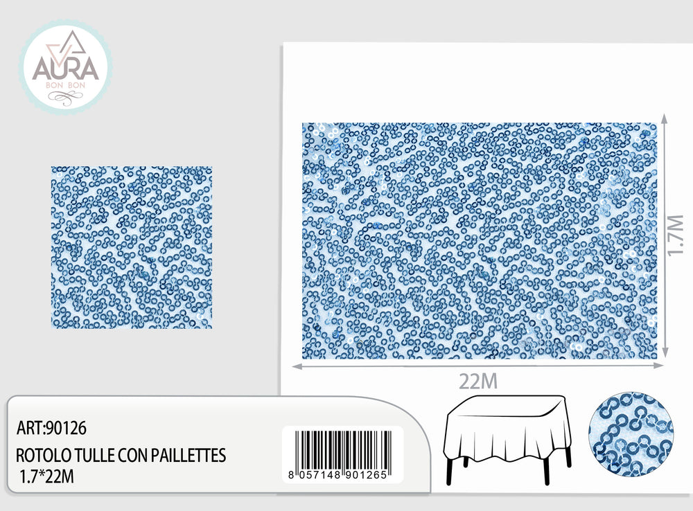 Tulle with sequins 1.7m wide light blue