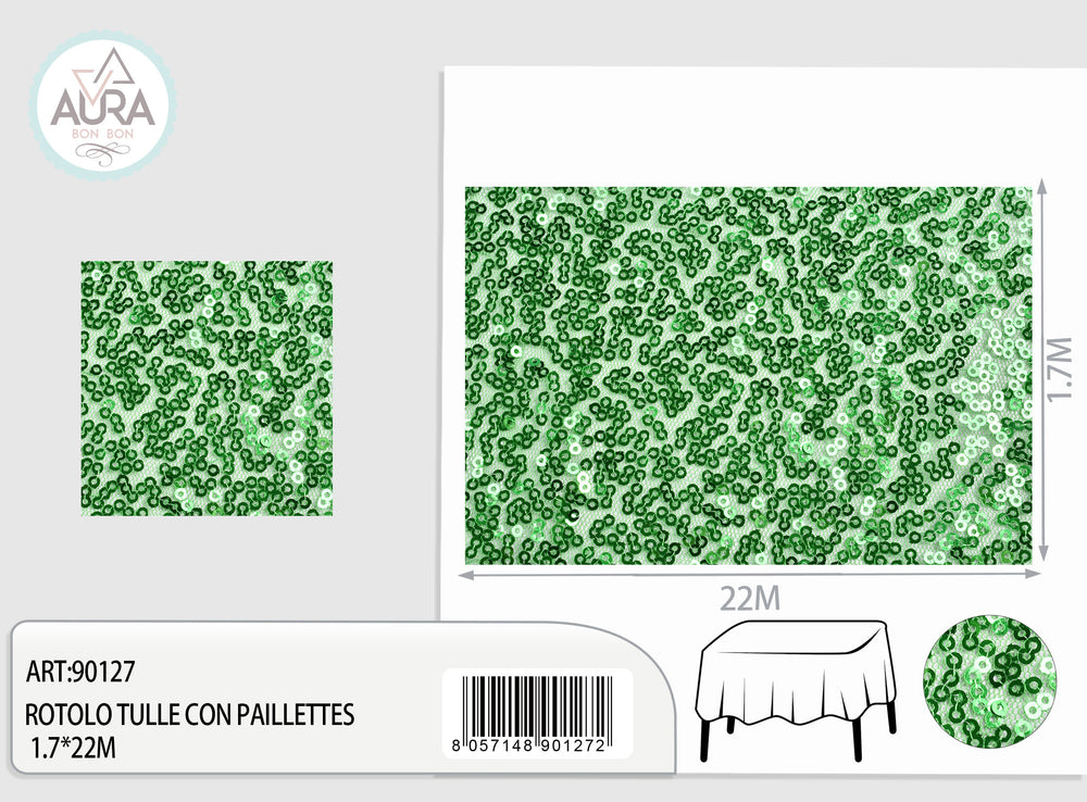 Tulle with sequins 1.7m wide green