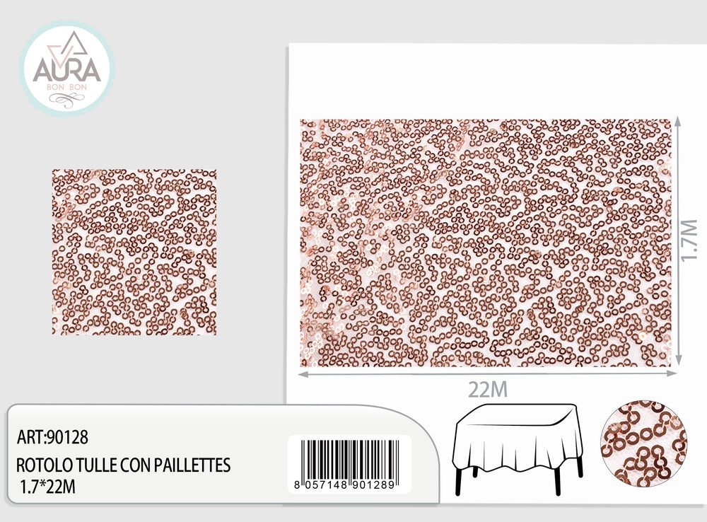 Tulle with sequins 1.7m wide rosegold