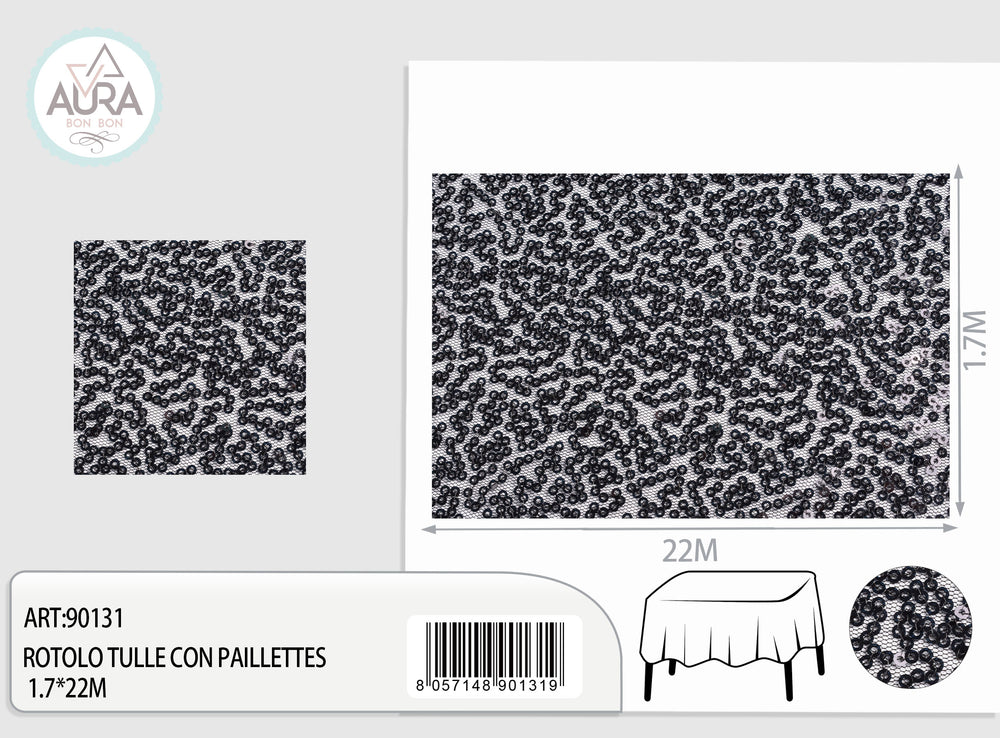 Tulle with sequins 1.7m wide black