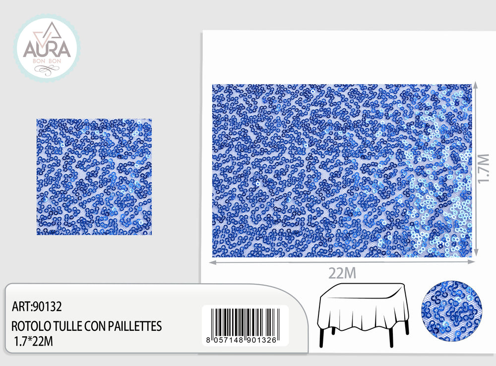 Tulle with sequins 1.7m wide blue