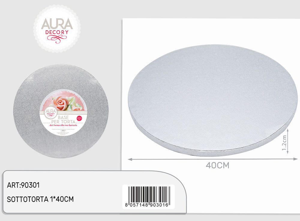 Sottotorta rotondo diametro 40cm x 1,2cm altezza argento
