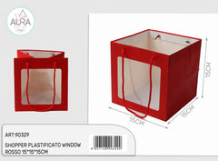 Shopper plastificata con finestra 15x15x15cm rosso