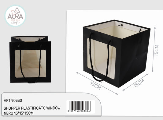 Shopper plastificata con finestra 15x15x15cm nero