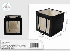 Shopper plastificata con finestra 15x15x15cm nero