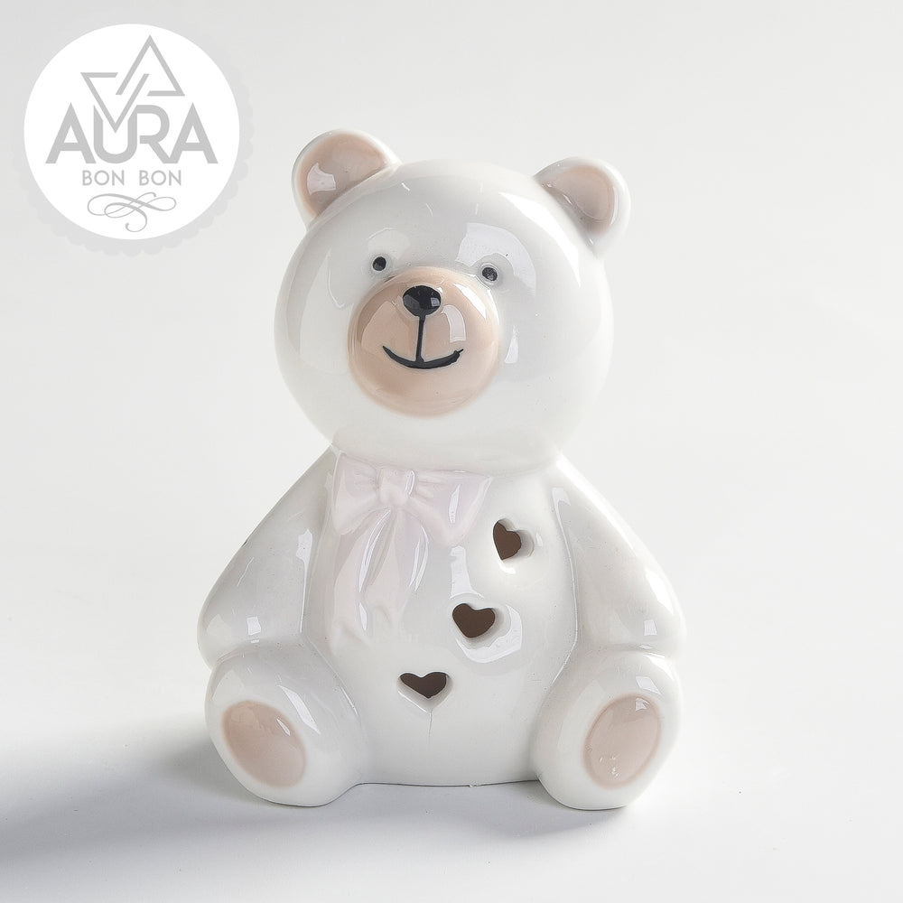 Pink porcelain teddy bear 9.3x7.5x11.8cm pink