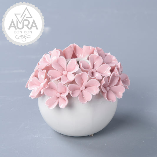 Profumatore con fiori rosa 11x11x9cm