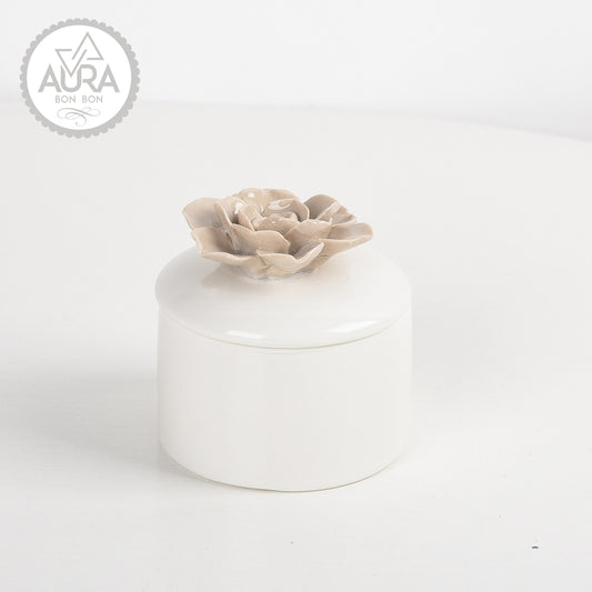 Portagioie con rosa 7,5x7,5x7,5cm marrone