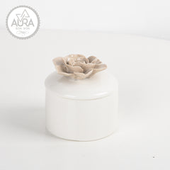 Jewelry box with rose 7.5x7.5x7.5cm brown