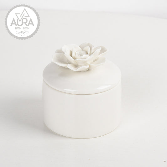 Portagioie con rosa 7,5x7,5x7,5cm bianco