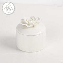 Portagioie con rosa 7,5x7,5x7,5cm bianco