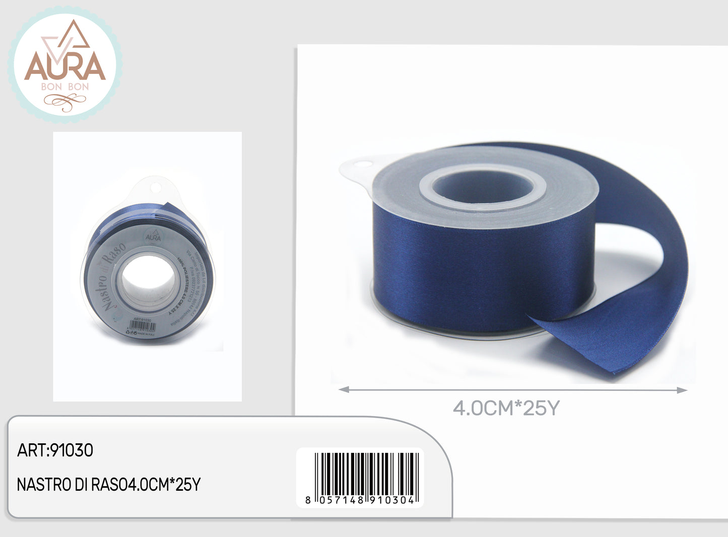 Nastro di raso 4cmx25y blu
