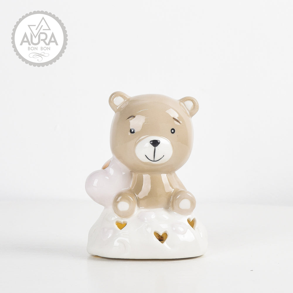 Pink teddy bear with heart and light 9.5x7x12.5cm