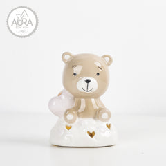 Pink teddy bear with heart and light 9.5x7x12.5cm