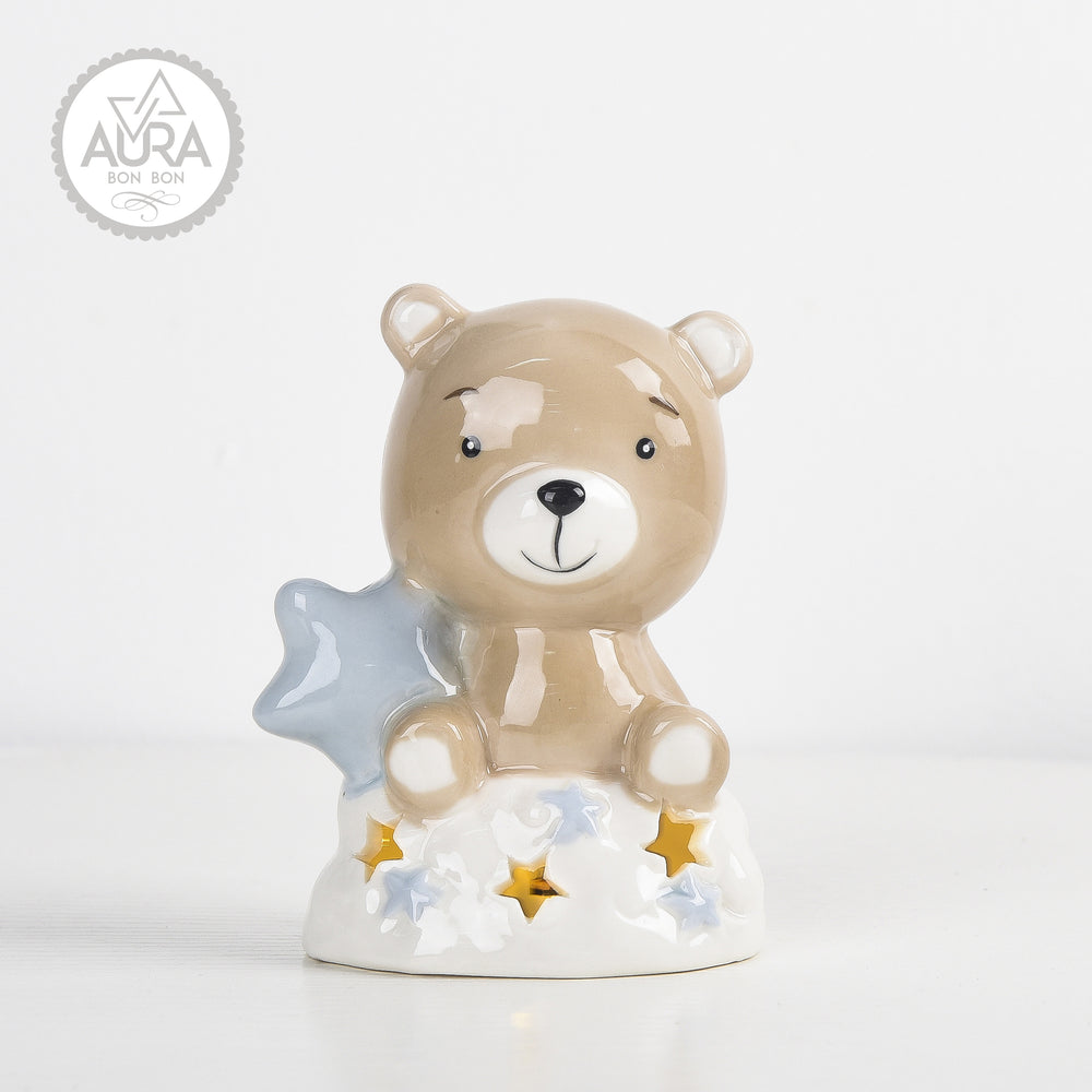 Blue teddy bear with star and light 9.5x7x12.5cm