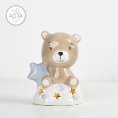 Blue teddy bear with star and light 9.5x7x12.5cm