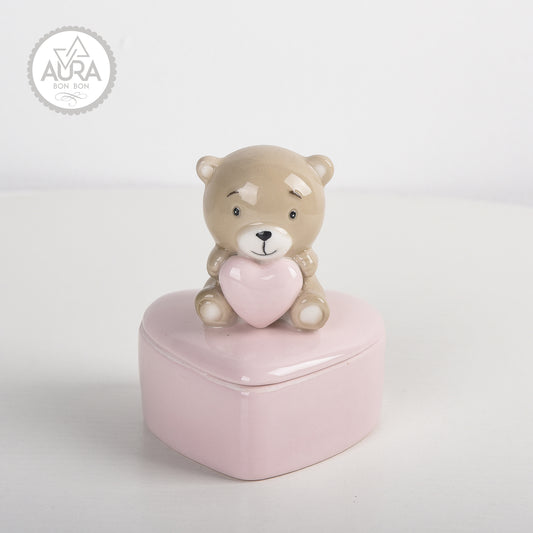 Orsetto portagioie rosa 8,5x8,5x10cm