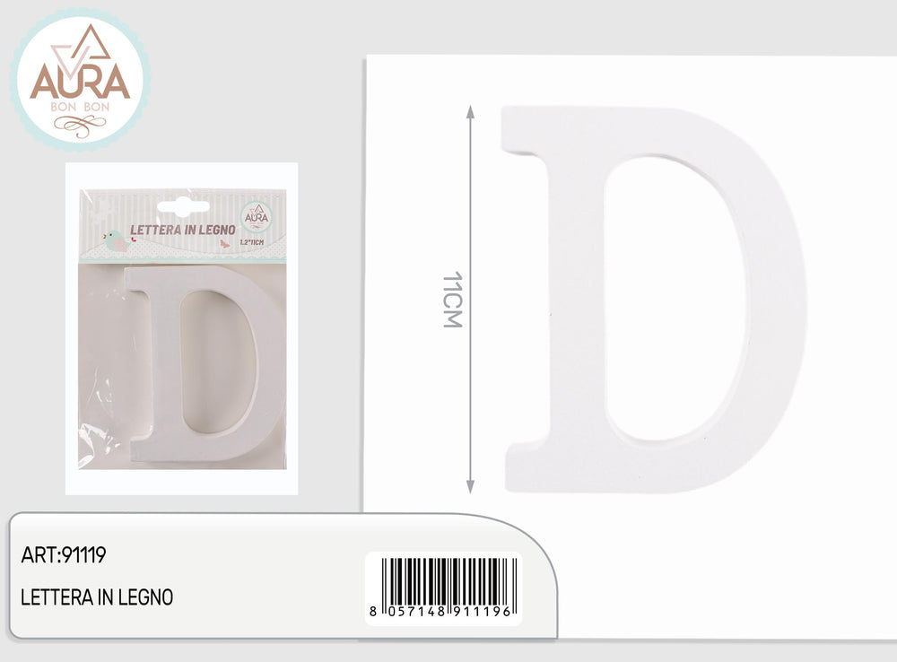 wooden letter D 1.2x11cm white