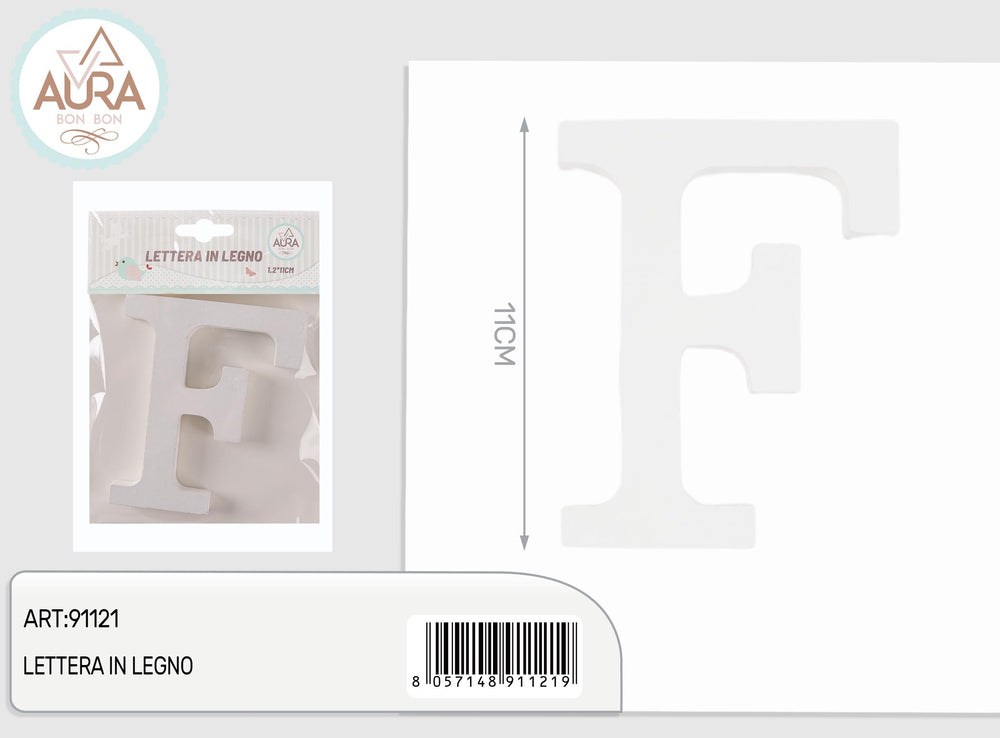 wooden letter F 1.2x11cm white