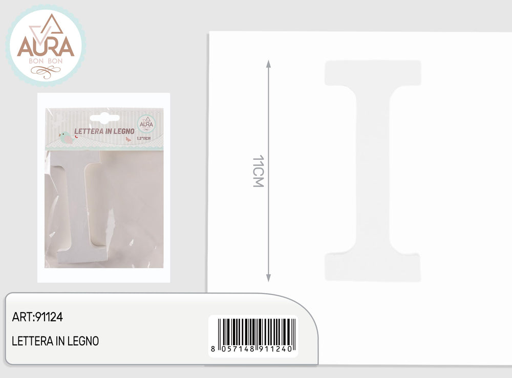wooden letter I 1.2x11cm white