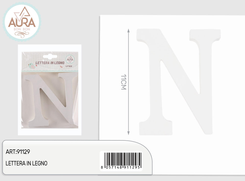 wooden letter N 1.2x11cm white