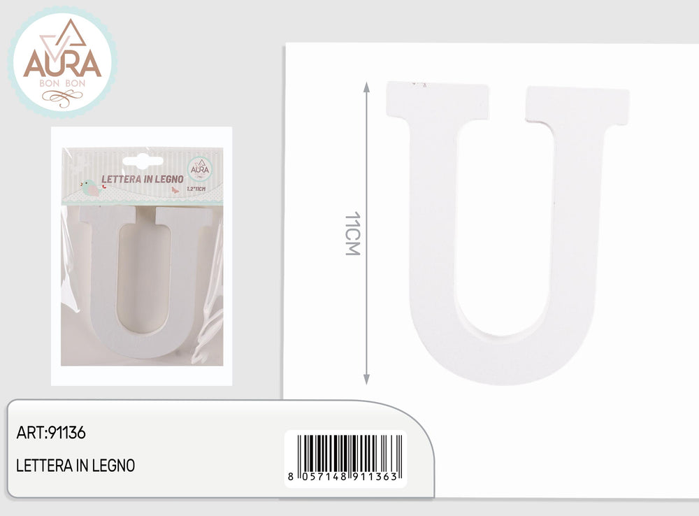 lettera in legno U 1,2x11cm bianco