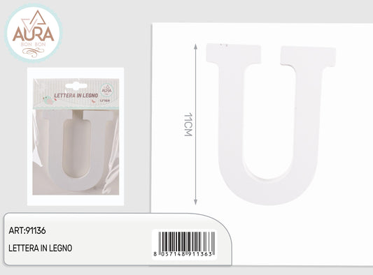 lettera in legno U 1,2x11cm bianco