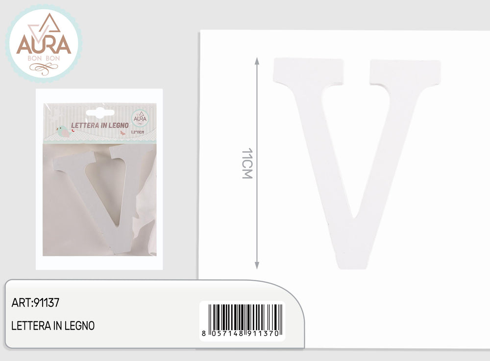 lettera in legno V 1,2x11cm bianco