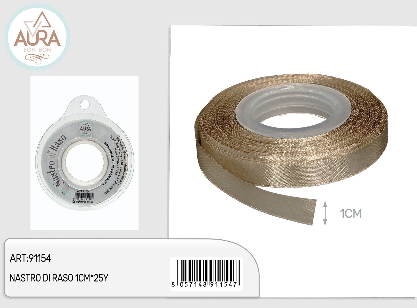 nastro di raso 1cm x 25y tortora
