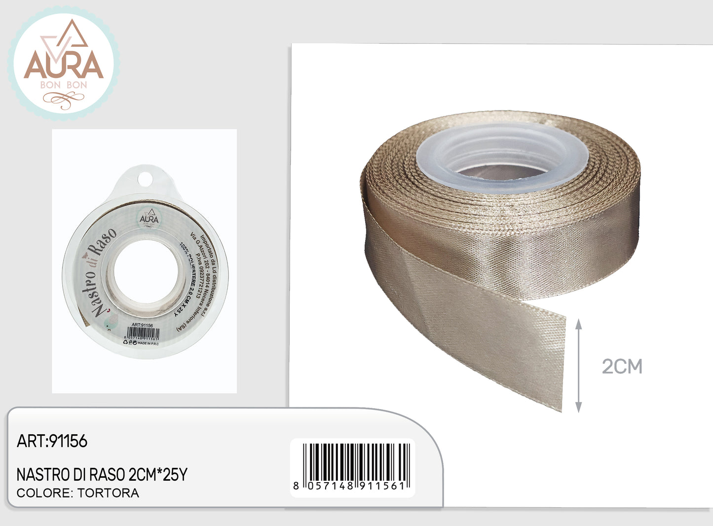 nastro di raso 2cm x 25y tortora