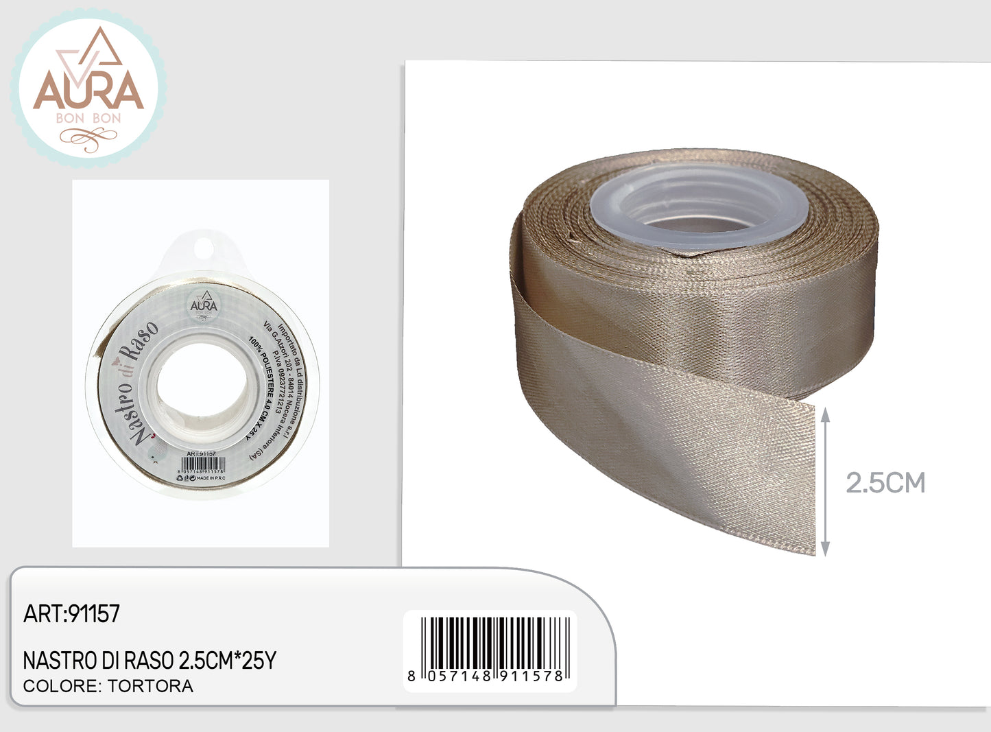 nastro di raso 2,5cm x 25y tortora